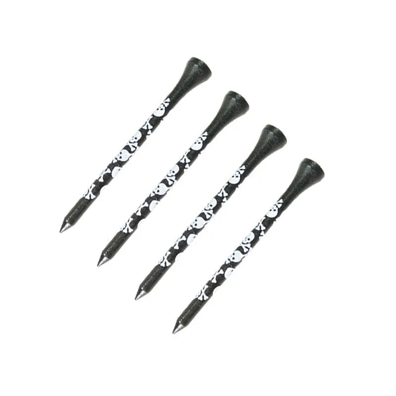 Bamboo golf spike dowel pins with black skull print in 70mm and 83mm lengths
