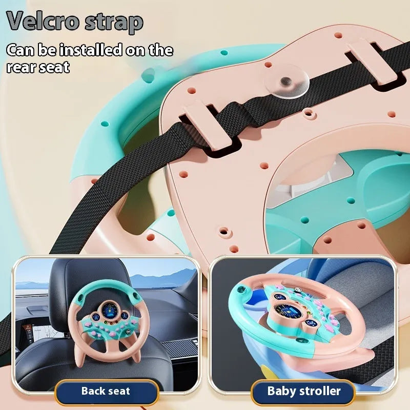 Children's steering wheel early education toy with music and lights, plastic, 25.5x25.5cm, pink traffic version