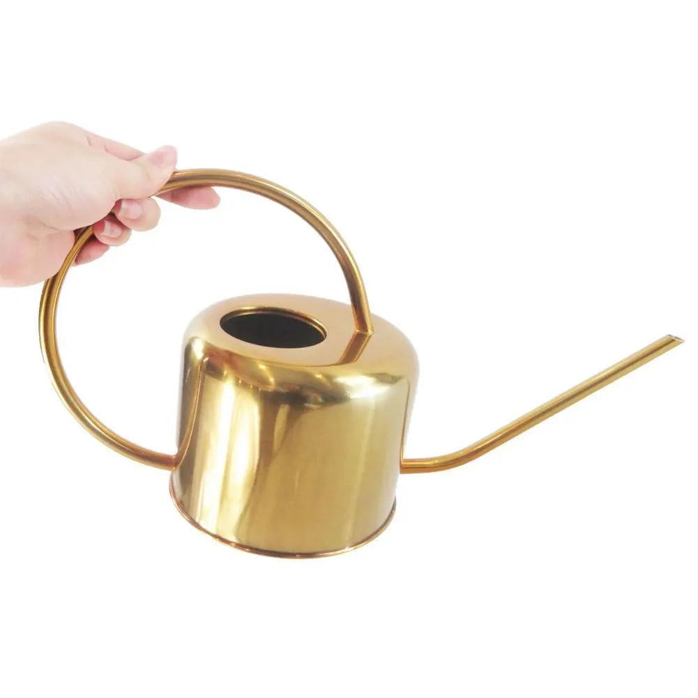 Stainless steel watering can with long spout showing black, gold and silver colour options