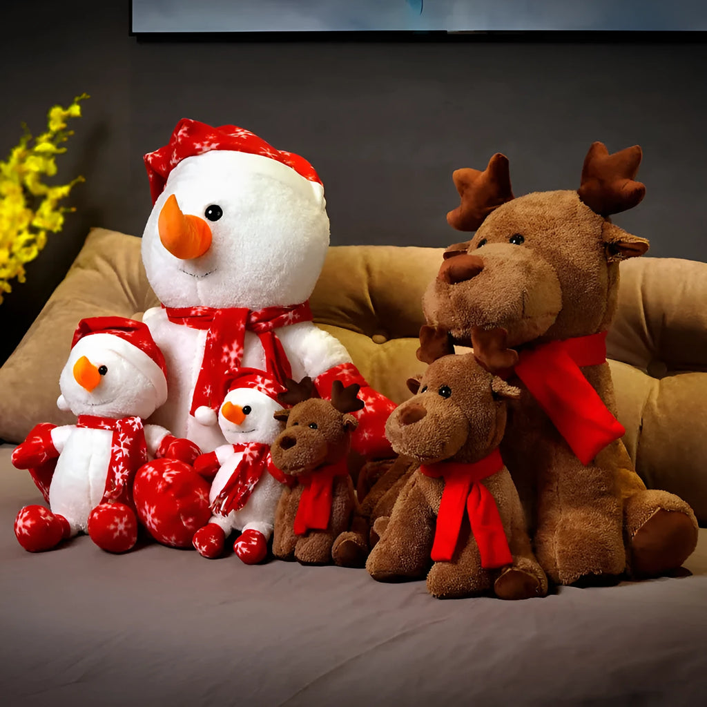 Super soft short plush snowman ragdoll elk doll with cartoon deer horns