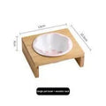 Raised bamboo frame ceramic pet bowl set for small cats and dogs in blue, reducing neck strain during eating