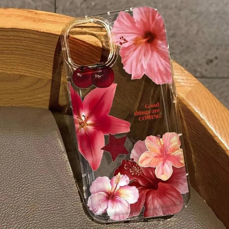 All-inclusive TPU phone case with lily flower print in multiple colours for iPhone shockproof protection