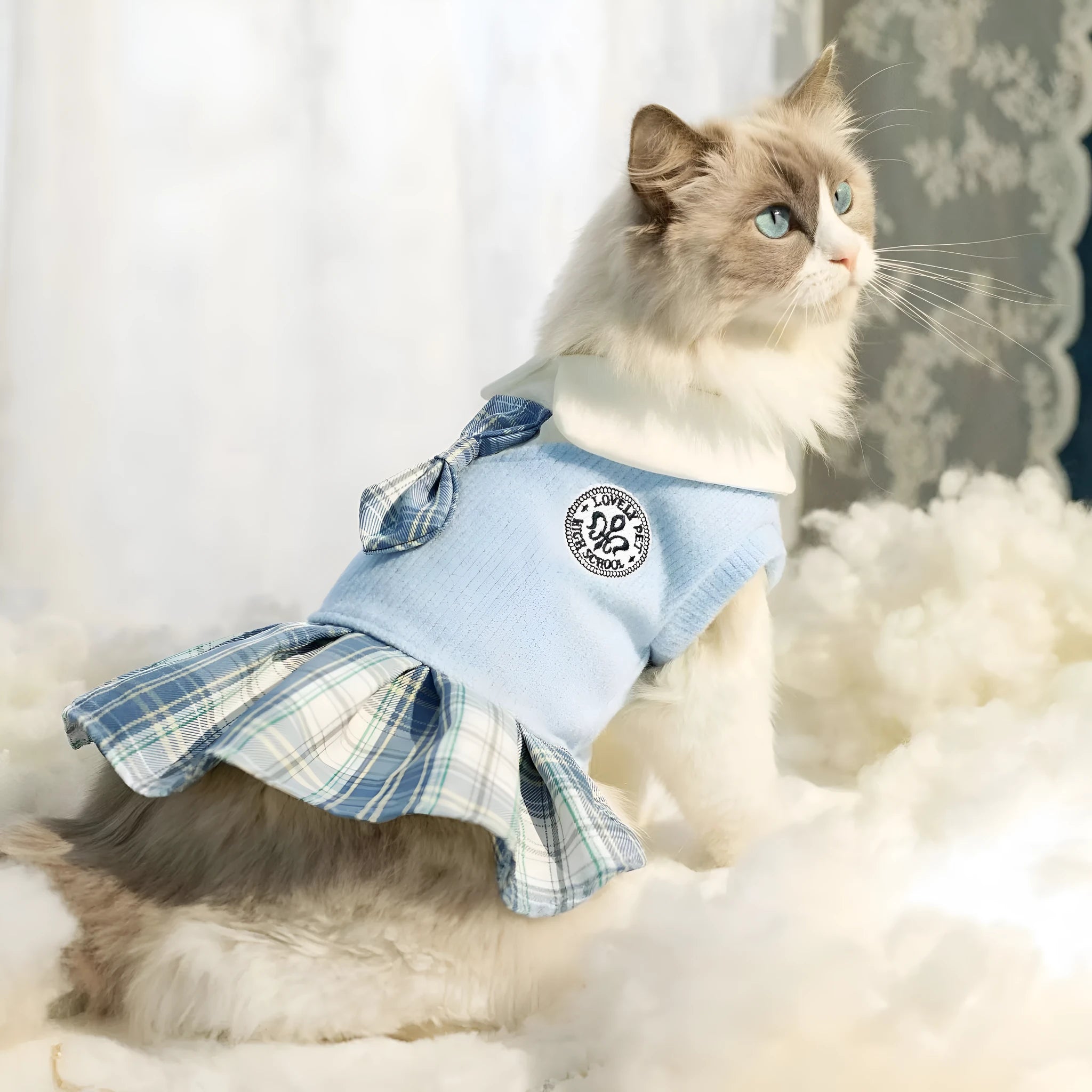 Polyester tartan skirt for pets in princess style with elastic waistband