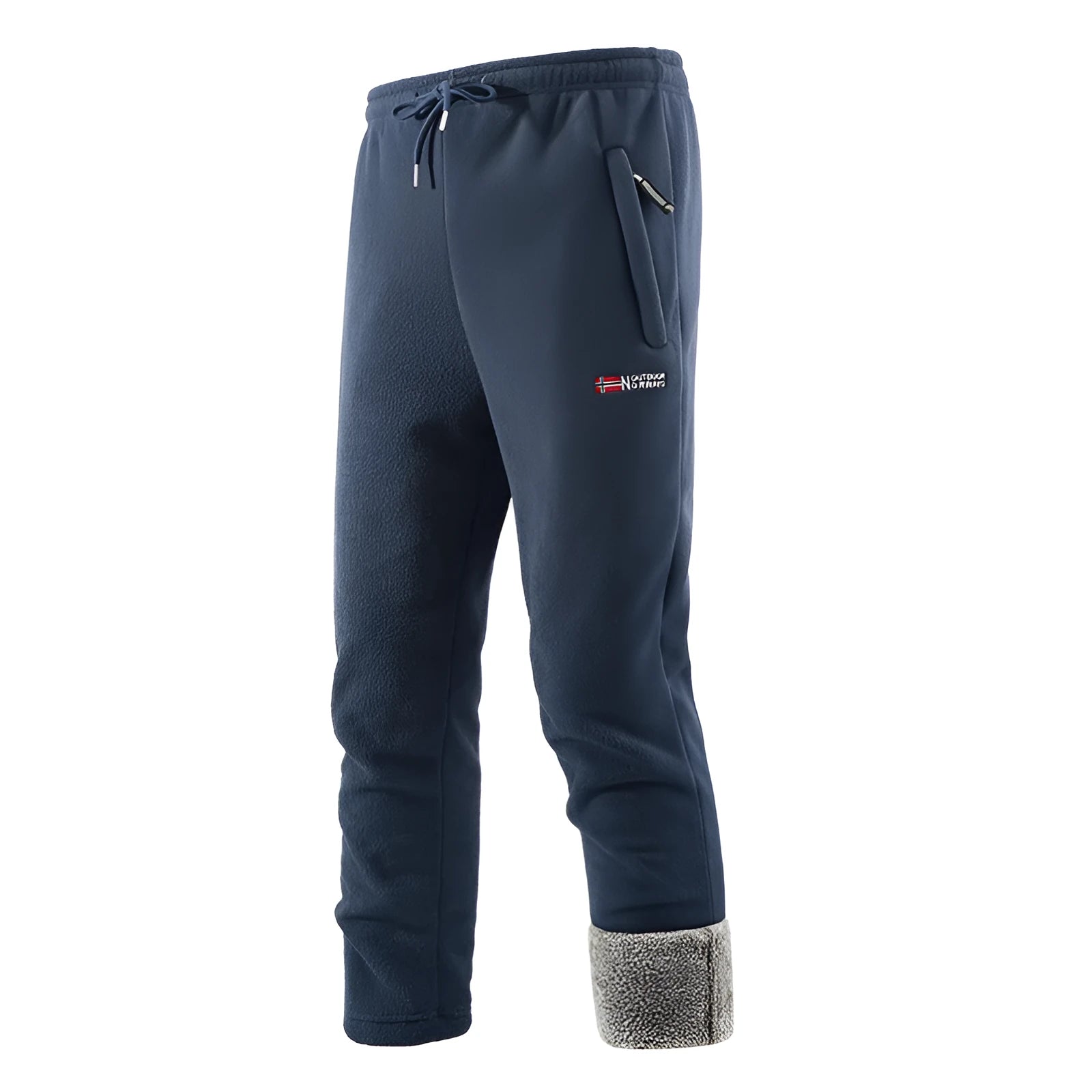 Fleece-lined flared trousers for women in khaki colour with low waist and patchwork design