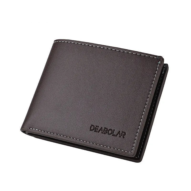Men's PU leather bi-fold short wallet with car suture design in black