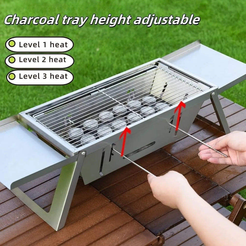 Small foldable portable charcoal grill for camping and outdoor cooking