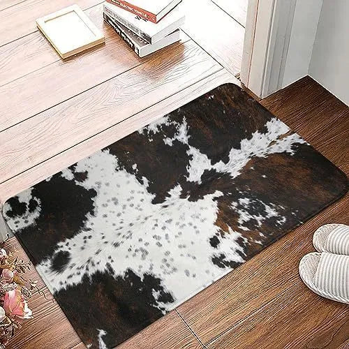 Personalised flannel floor mat showing coastal starfish and brown cow print options in square shape.