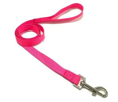 Solid colour polyester dog training lead with integrated hand-holding rope grip shown in blue.