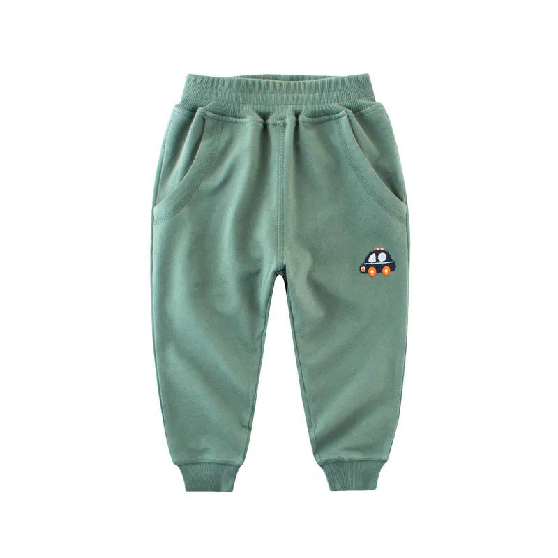 Children's Korean-style sweatpants in blue with cartoon pattern, soft fabric, for boys aged 3-8 years