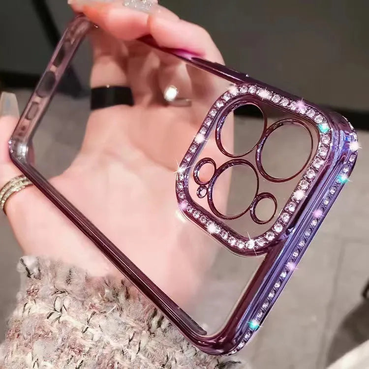 Rhinestone phone case for iPhone in silver with all-inclusive TPU silica gel design