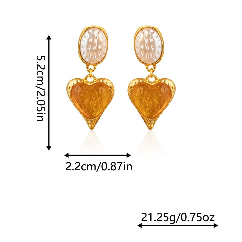 Alloy oval love heart stud earrings with pleated detail in four colour options