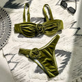 Women's green floral swimsuit bikini set with brief style and matching bra and panty components