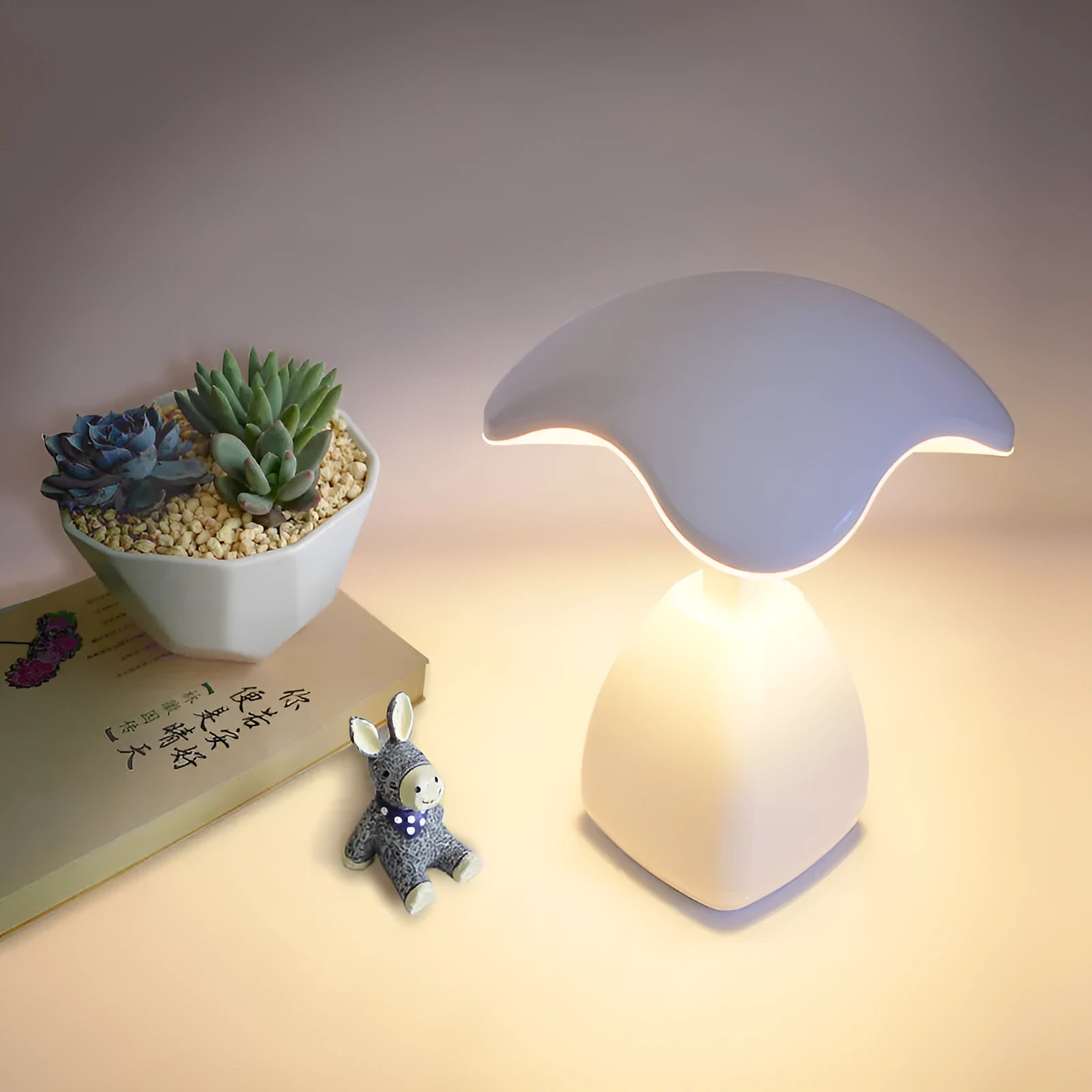 White modern LED desk lamp with touch control and built-in battery for bedroom study lighting