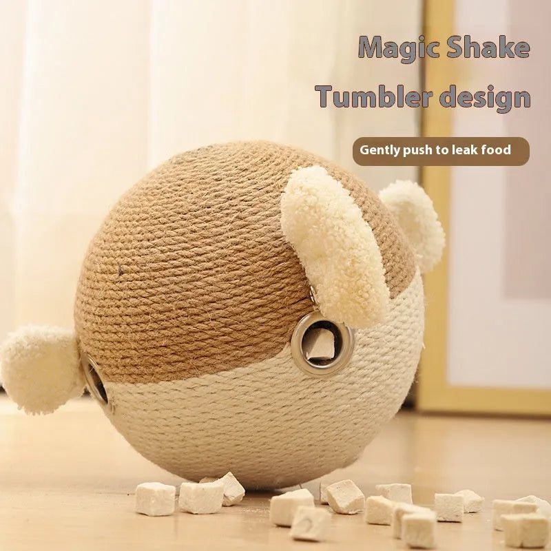 15cm cube pet puzzle tumbler toy with sisal hemp construction and food feeder design