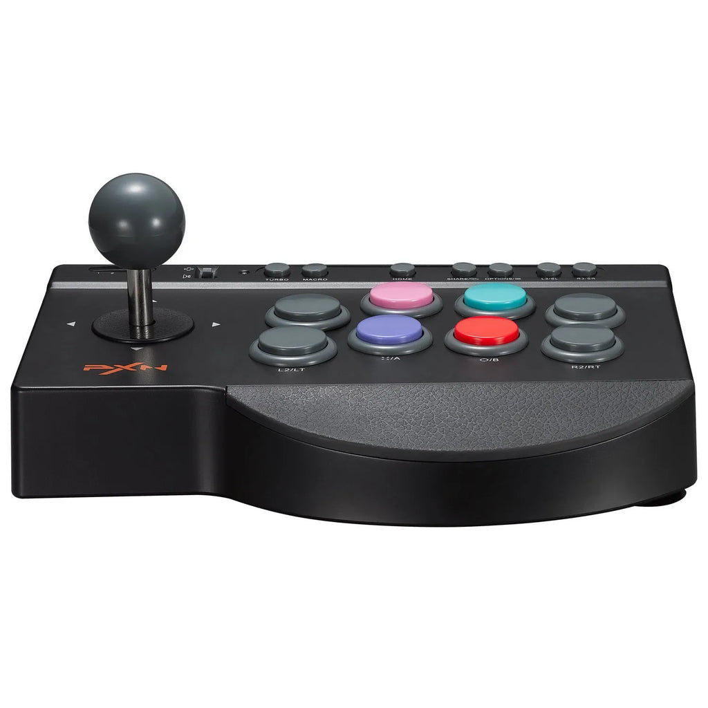 Black arcade stick game machine with joystick and buttons for fighting games