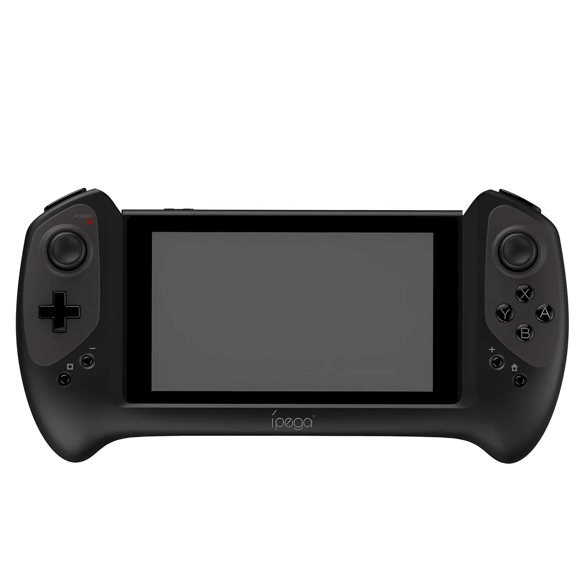 Black wireless gamepad for Nintendo Switch showing ergonomic curved grips and textured joysticks