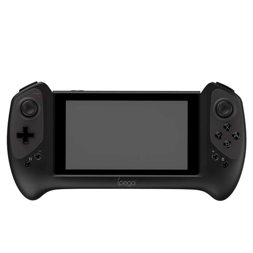Black wireless gamepad for Nintendo Switch showing ergonomic curved grips and textured joysticks