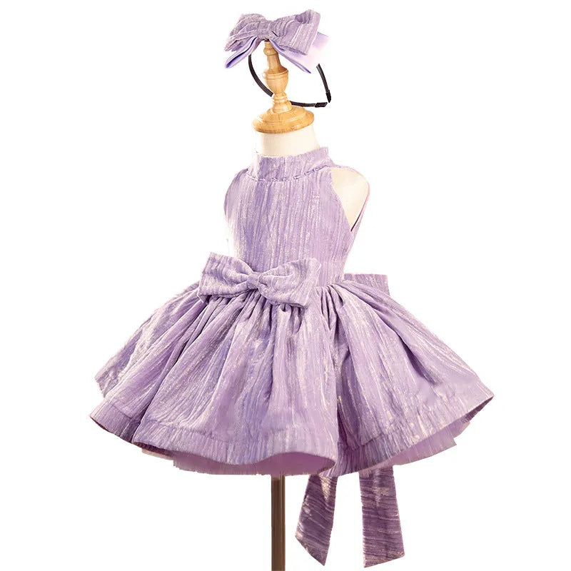 Girls' fashion velvet dream purple princess dress made of polyester fibre, available in height sizes 80cm to 160cm