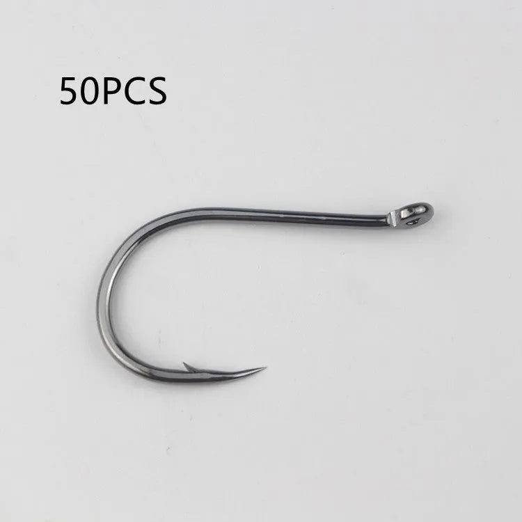 Alloy carbon steel barbed fishing hooks with ring eyes in various sizes for rock and sea fishing