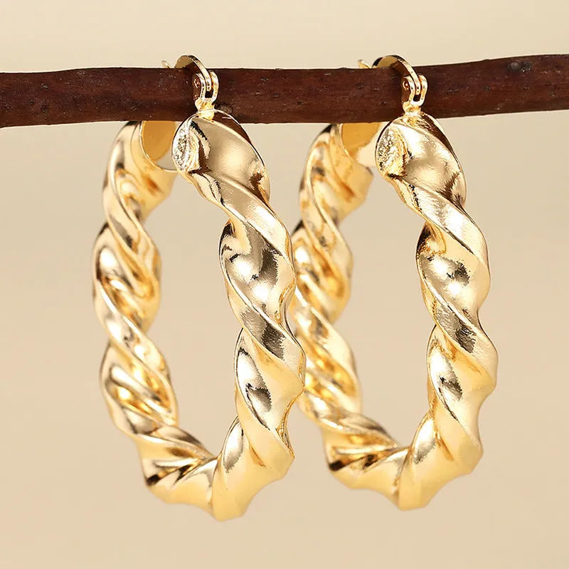 Women's copper geometric drop shape clip earrings with electroplating finish, European American style
