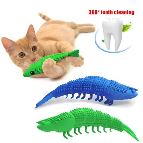 Blue hard rubber cat toy with teeth cleaning texture containing catnip and bell