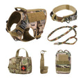 Dog wearing polyester combat training vest harness in black colour from 6-piece set
