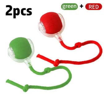 Silicone self-moving rolling ball cat toy in green, red, and grey colour options.