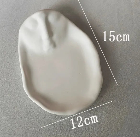 Vintage French relief gypsum jewellery display plate with sculptural plaster design and white matte finish