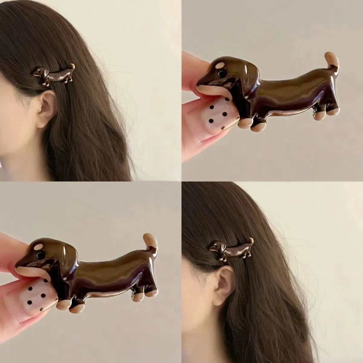 Dachshund dog design hair clip barrettes with electroplated finish and delicate styling