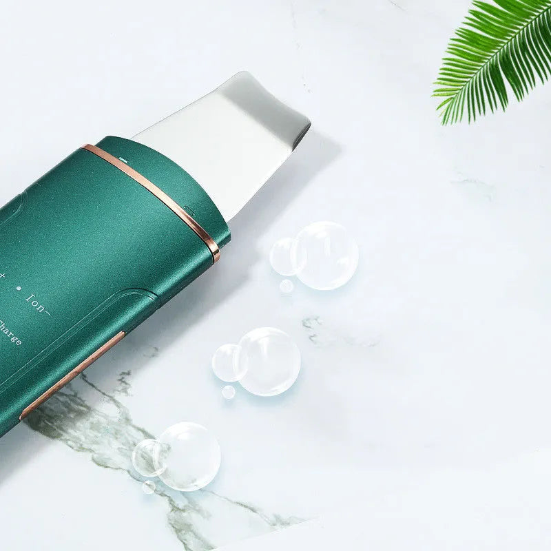 Ultrasonic skin rejuvenation whitening shoveling machine in dark green with shovel knife on white background