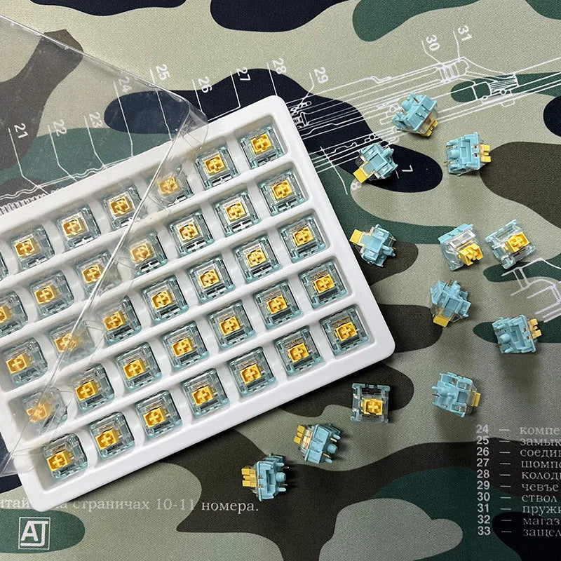 36 Sea Salt Lemon PRO Mute colour keyboard shaft switches arranged for mechanical keyboard replacement