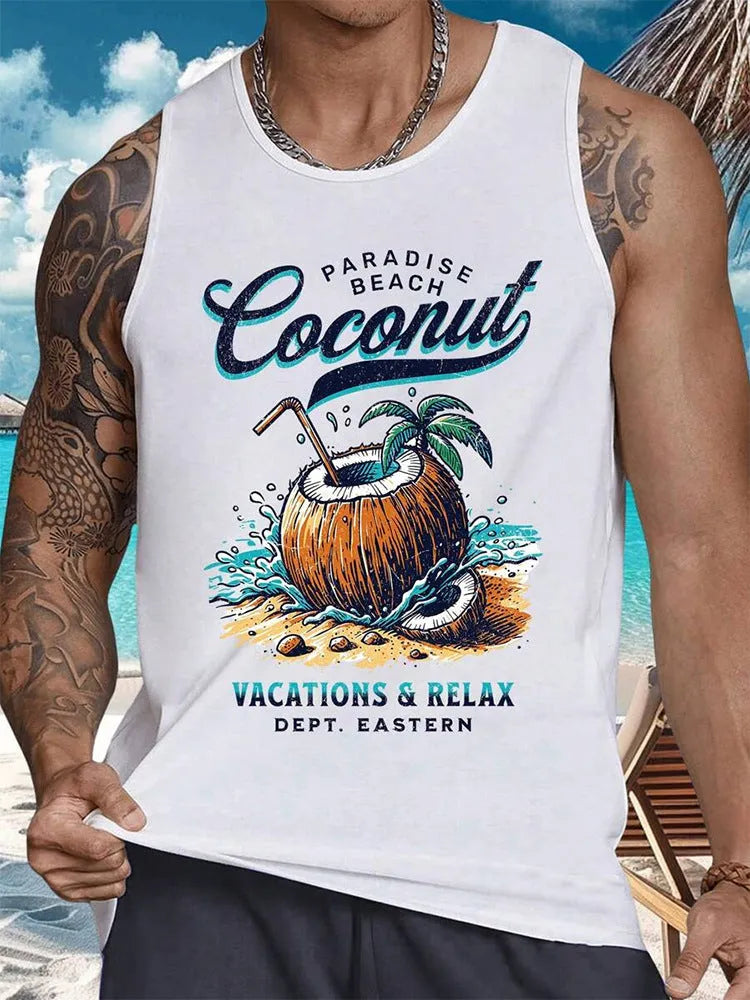 Men's 3D printed Hawaiian pattern sleeveless vest in polyester fabric