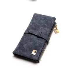TAUREN retro matte leather women's long wallet open showing card slots and zip closure