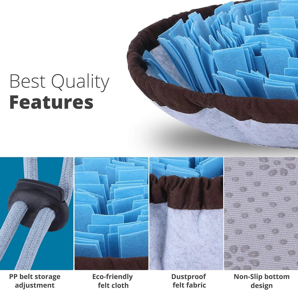 Blue adjustable snuffle mat for large dogs measuring 80cm across