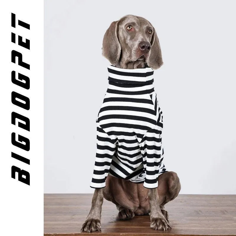 Black and white polyester dog clothing for large breeds with thin inner fabric shown in multiple size options