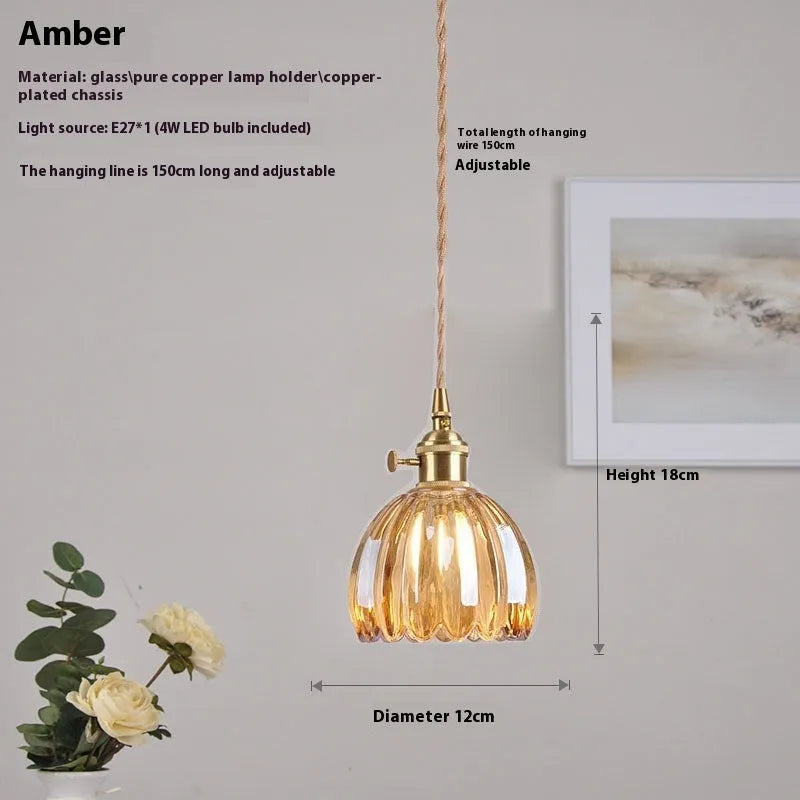 Nordic vintage style glass flower chandelier ceiling light with coloured shades