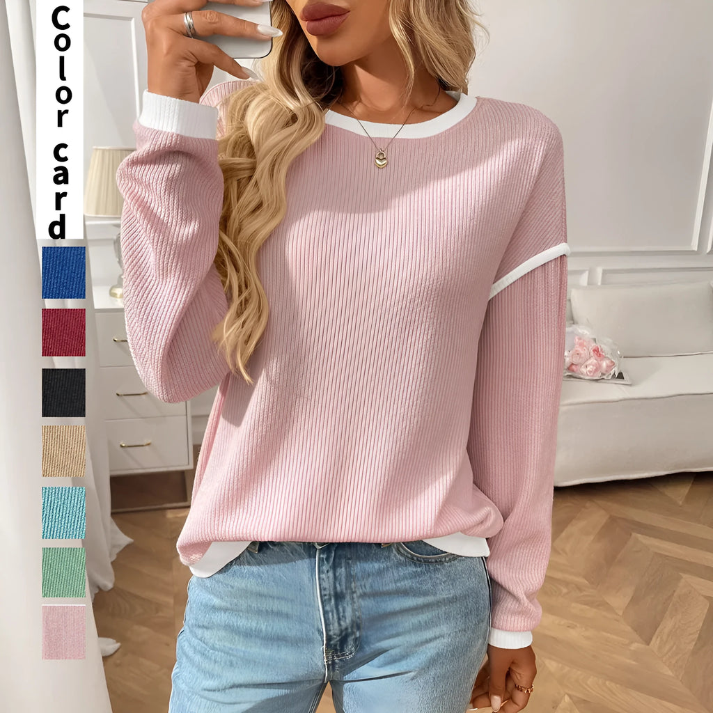 Women's loose fitting long sleeve polyester pullover top in light green colour