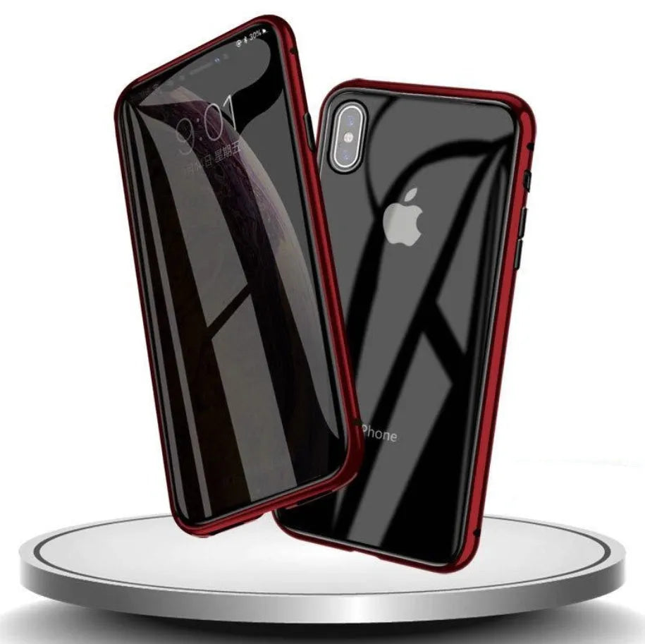 Glass anti-spy phone case with closed clamshell design showing geometric styling