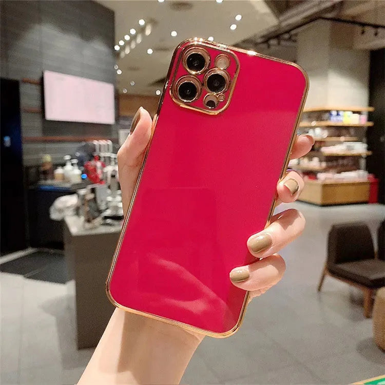 Electroplated mobile phone case for iPhone 13 in solid colour with geometric design on back cover