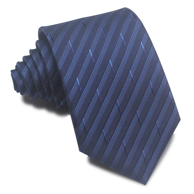 8cm wide polyester jacquard business tie with striped pattern in various colour options