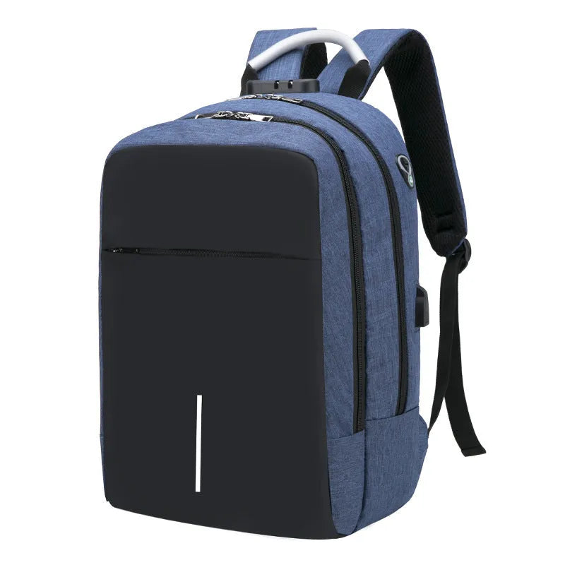 Anti-theft nylon backpack large 20L capacity with zip closure, colour contrast pattern, Korean style, available in black blue grey purple red