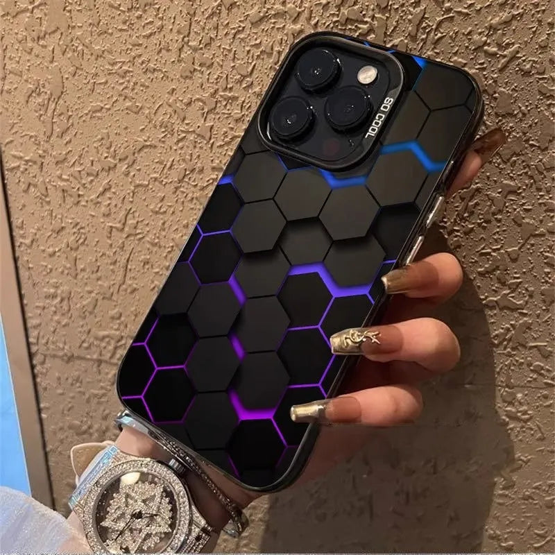 Frosted protective phone case for Apple iPhone with honeycomb square pattern in Moonlight colour options