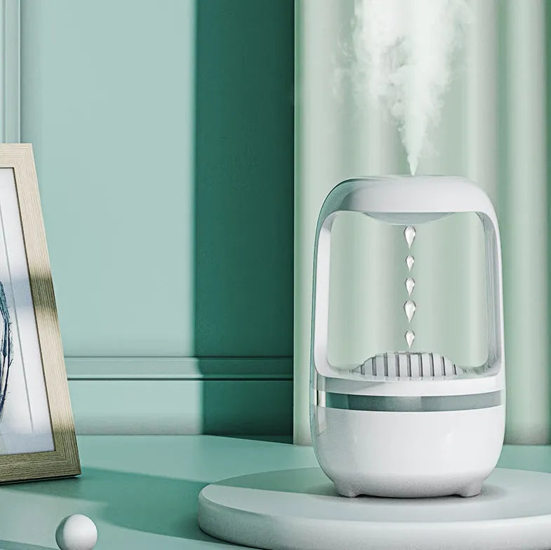Anti gravity water drop humidifier with 500ml capacity and USB power in black or white colour
