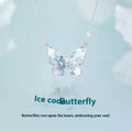 Bingyu Butterfly Necklace with ice rain design on S925 silver chain, adjustable 41-50cm length