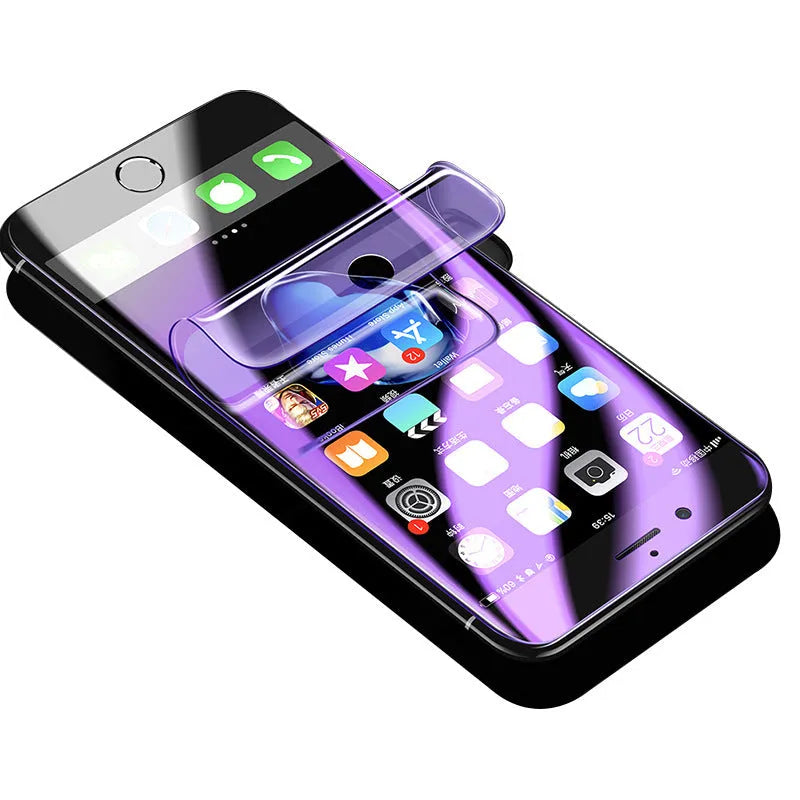 Purple light matte hydrogel curved screen protector for Samsung Galaxy S7 Edge, S8, S9 Plus phones.