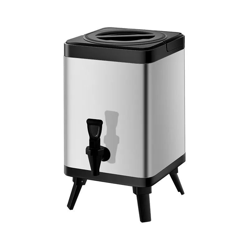 Silver stainless steel square lock cold insulation barrel with 8 litre capacity for milk tea shops