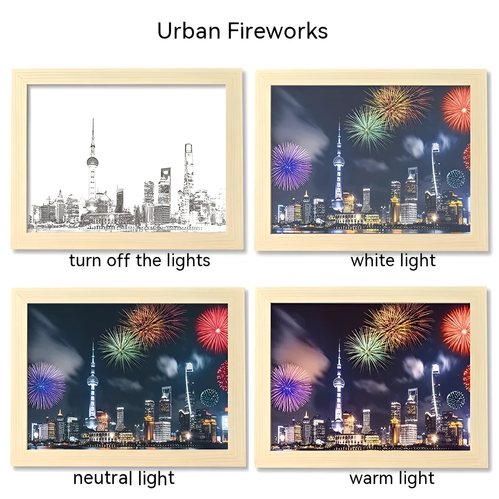 USB LED picture frame night lamp showing illuminated landscape artwork in modern plastic frame