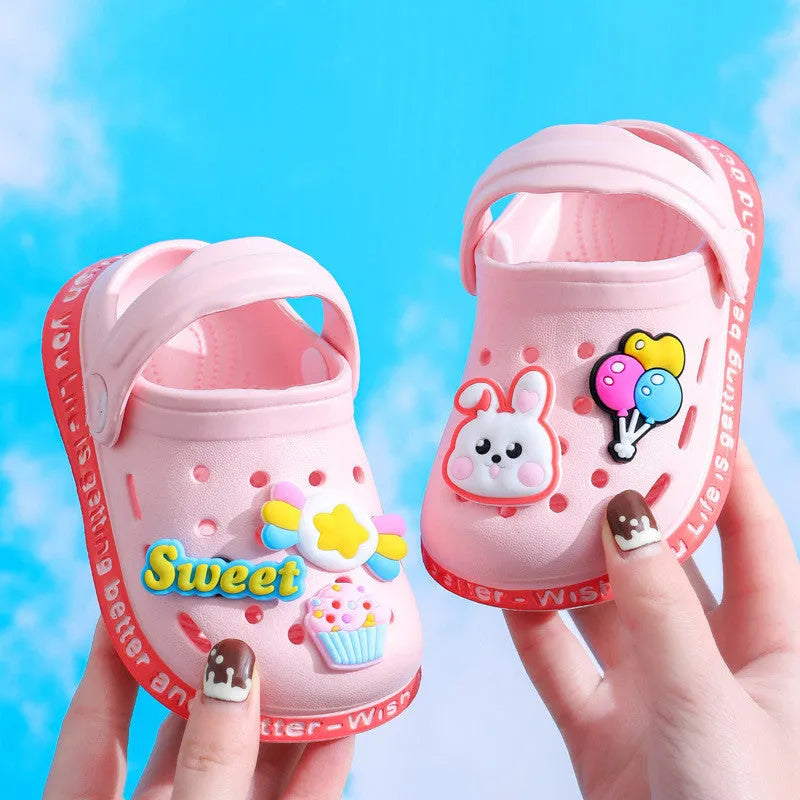 Kids cartoon cave hole sandals in pink, EVA upper, size 18-35 inner length 12cm-20.5cm