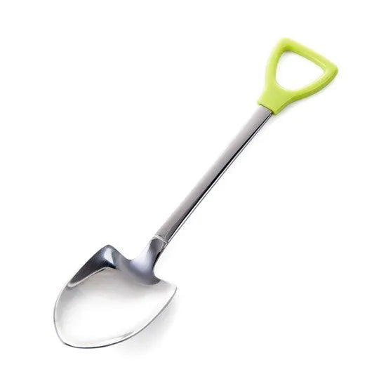 Children's dessert spoon in 201 stainless steel with mirror polish, green colour option, size M