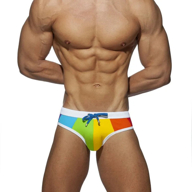 Rainbow swim briefs for men in quick-dry fabric, beach sports wear size M to XXL